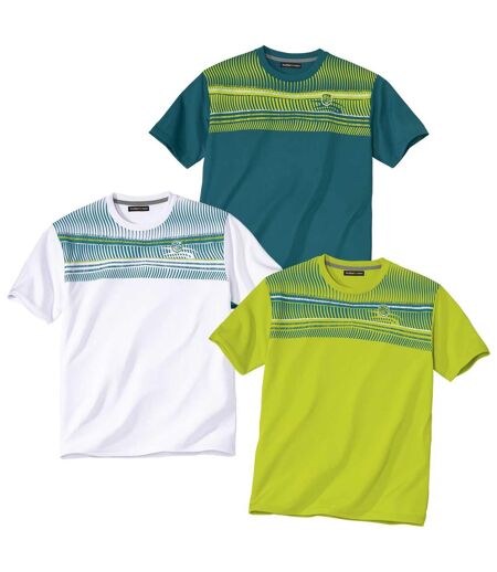 Pack of 3 Men's Sporty Graphic Print T-Shirts - White Blue Green