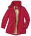 Women's Full Zip Hooded Mid-Season Parka - Water-Repellent - Red
