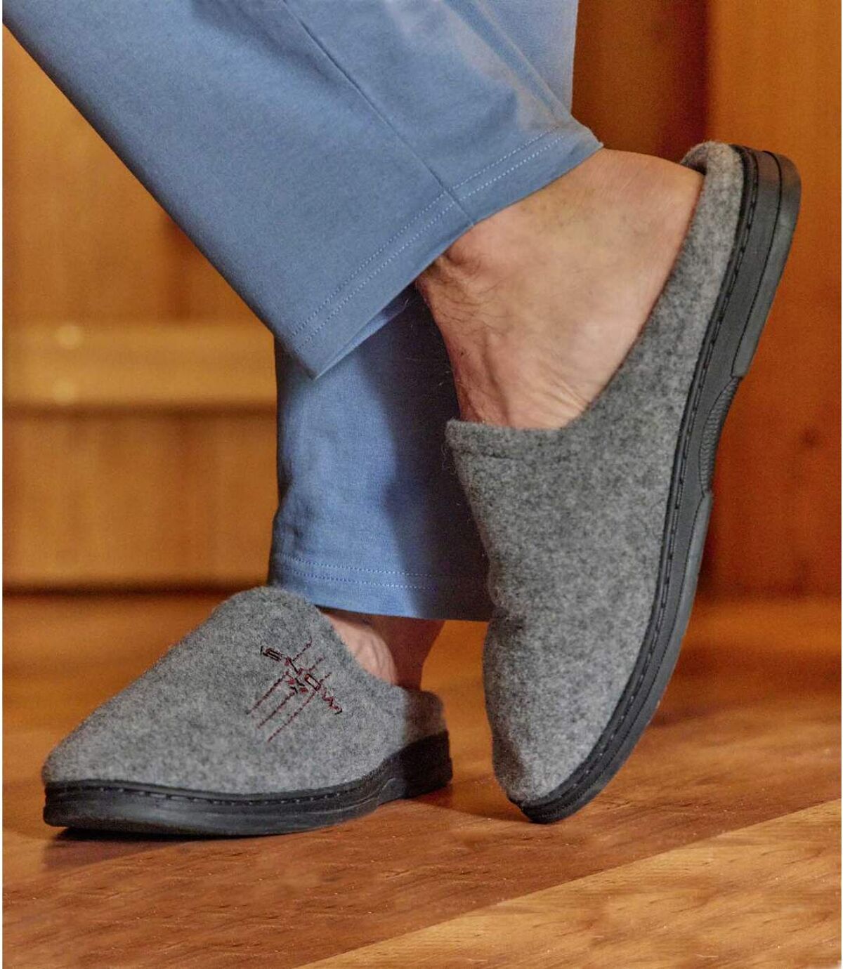 Men's Grey Fleece-Lined Mule Slippers Atlas For Men