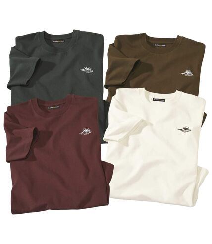 Pack of 4 Men's Essential T-Shirts - Green Ecru Burgundy Brown