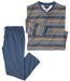 Men's Blue Striped Henley-Neck Pyjamas