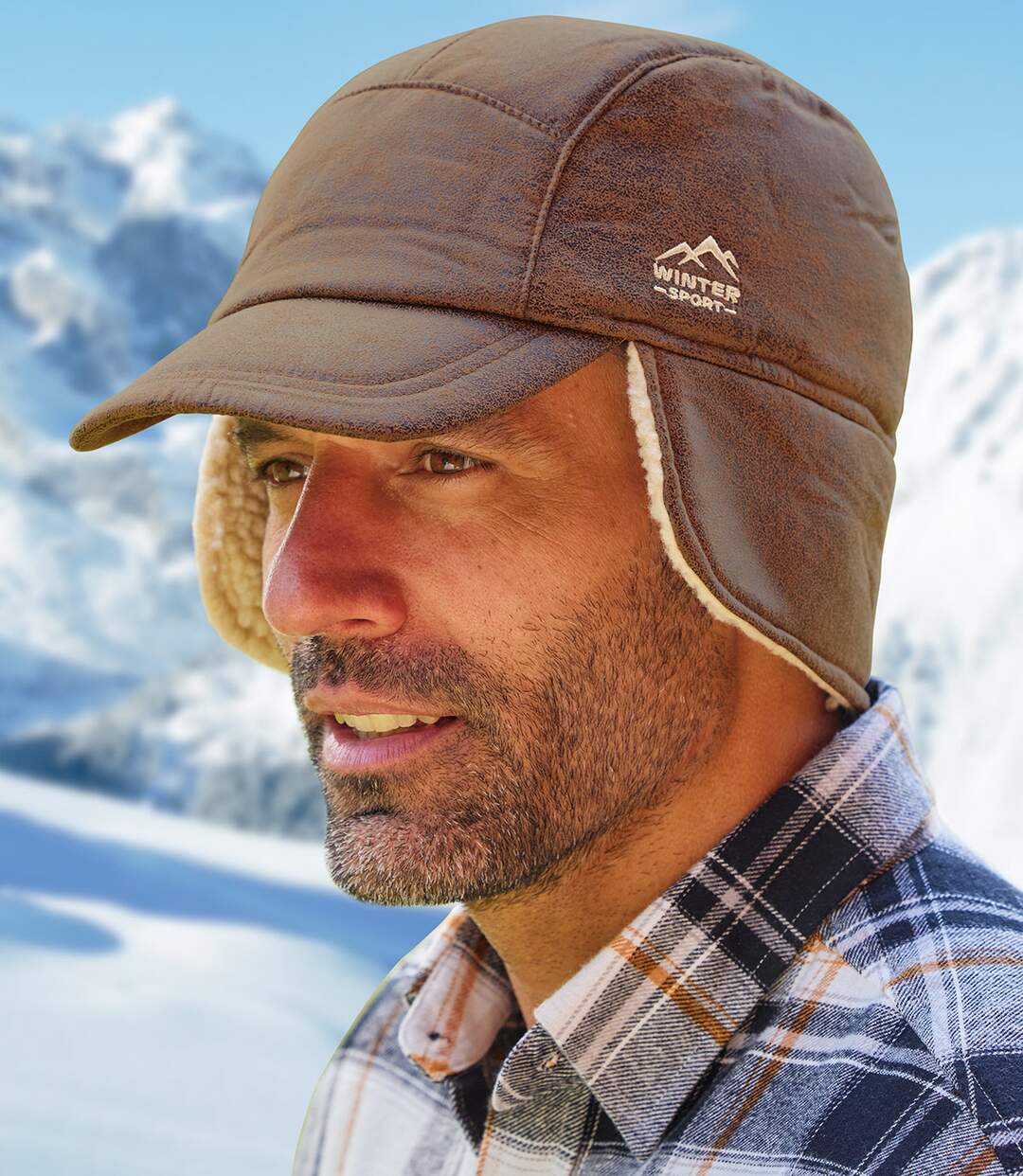 Men's Camel Sherpa-Lined Cap 