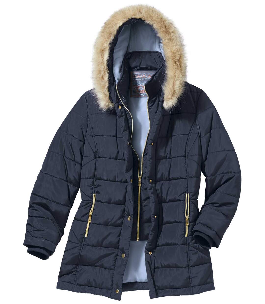 Teplá prešívaná bunda s kapucňou s odnímateľnou imitáciou kožušiny Atlas For Men