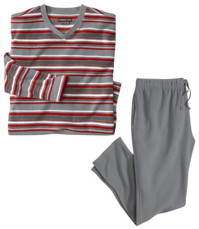 Men's Grey Striped Microfleece Pyjamas 