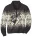 Men's Knitted Dark Grey Zip-Neck Jumper - Wolf Print