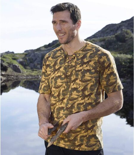 Men's Ochre Camouflage Print T-Shirt