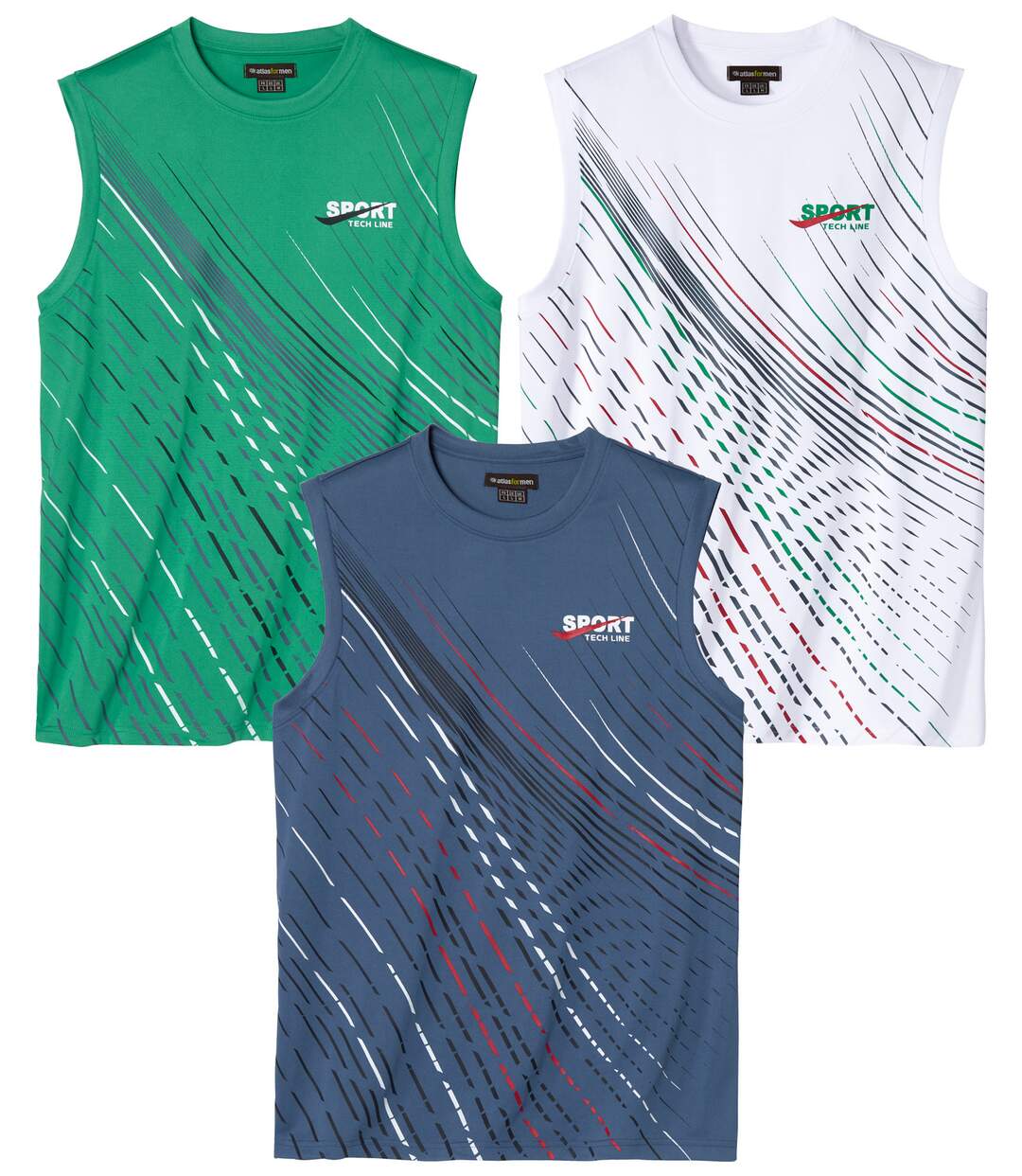 Pack of 3 Men's Sports Vests - White Green Blue-1