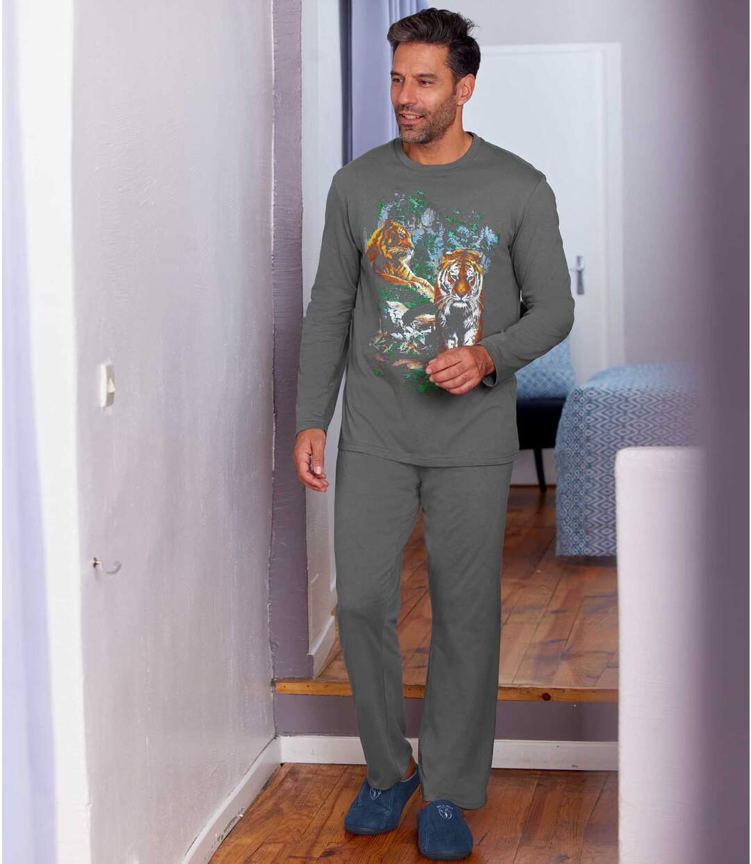 Pyjama tigre en jersey homme - gris-2