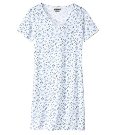 Women's Lace-Trimmed Nightdress - White Blue
