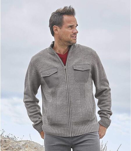 Men's Gray Knitted Outdoor Jacket  - Full Zip