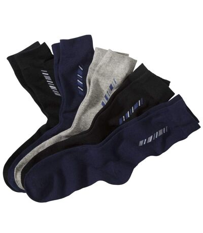 5 Pairs of Men's Patterned Socks - Black Navy Gray