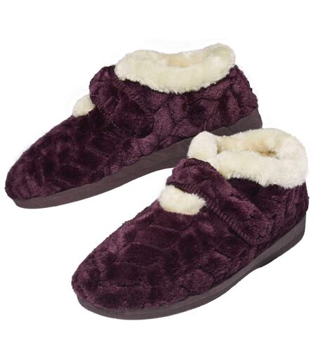 Women's Velour and Faux-Fur Slippers - Plum 