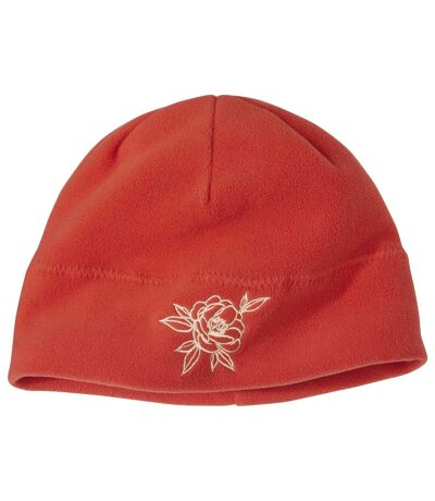 Women's Orange Embroidered Fleece Hat 