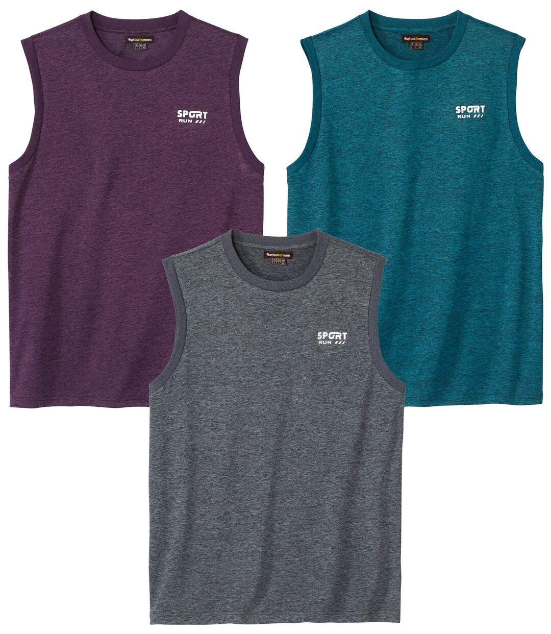 Pack of 3 Men's Mottled Tank Tops - Purple Grey Blue-1