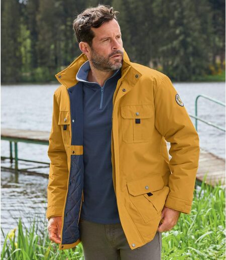 Men's Multi-Pocket Parka - Water-Repellent - Ochre