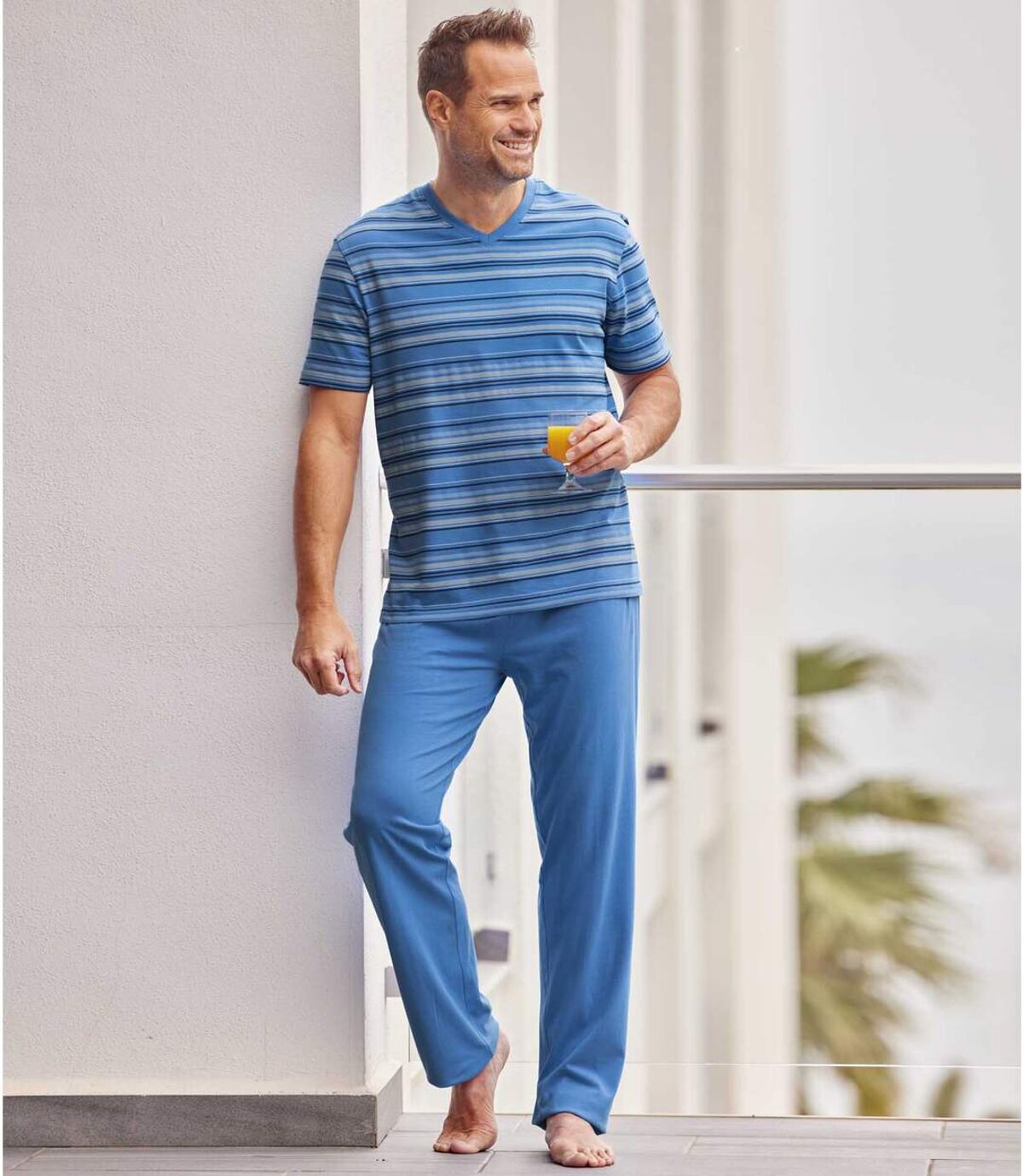 Lazurowa piżama w paski Atlas For Men