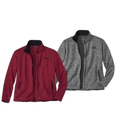 Pack of 2 Men's Brushed Fleece Jackets - Grey Burgundy