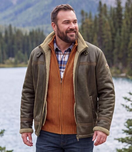 Jacke in Wildlederoptik im Bomber-Stil mit Teddyfutter  