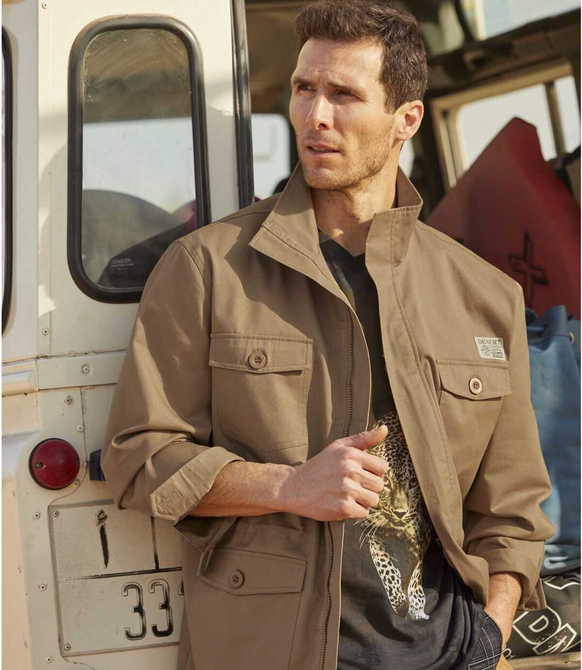 Men's Full Zip Camel Safari Jacket Atlas For Men