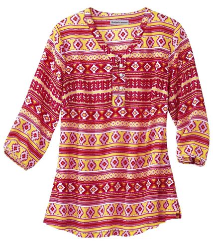 Kleurrijke blouse van mousseline met Azteken print