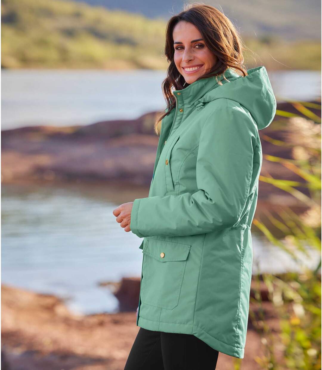 Women's Green Hooded Parka - Water-Repellent-3