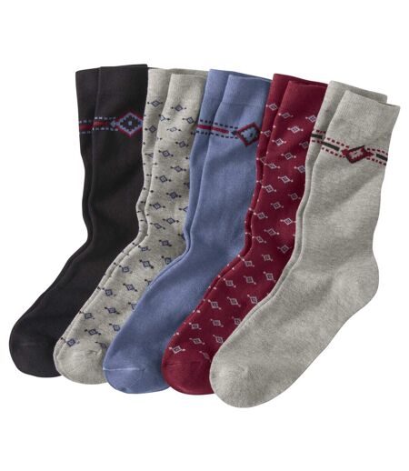 Pack of 5 Men's Pairs of Classic Socks - Black Blue Gray 