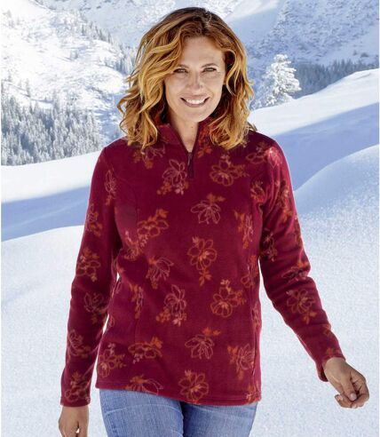 Women's Red Microfleece Jumper with Floral Print