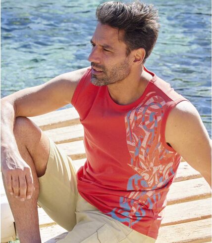Pack of 2 Men's Printed Vests - Turquoise Coral