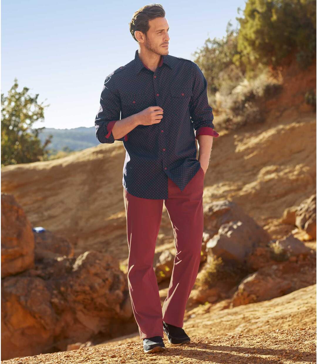 Pantalon Chino Stretch Rouge Brique-3