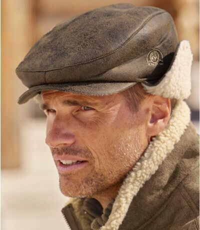 Men's Sherpa-Lined Trapper Hat - Brown