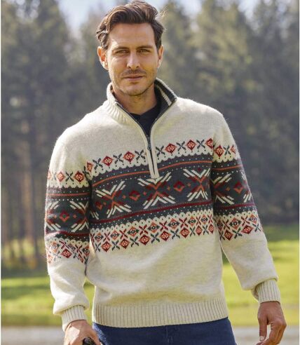 Pletený sveter so žakárovým motívom