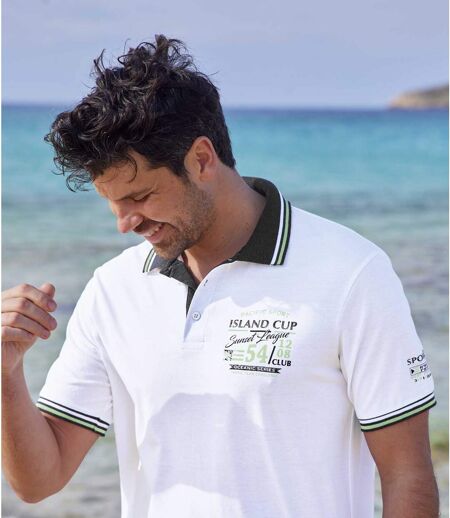 Pack of 2 Men's Jersey Polo Shirts - Green White 