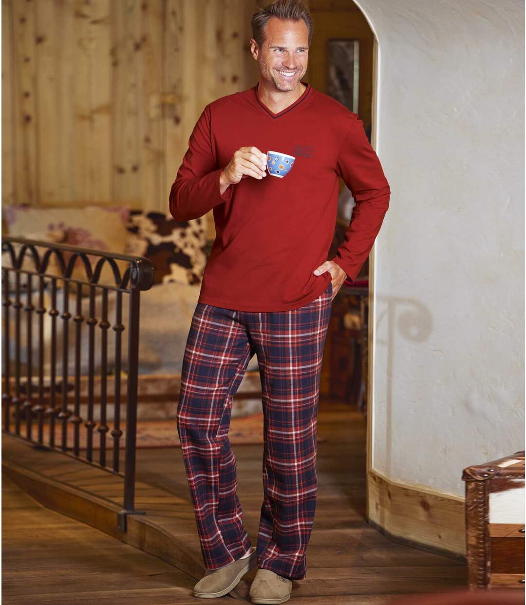 Men's Cotton & Flannel Pajamas - Terracotta Atlas For Men