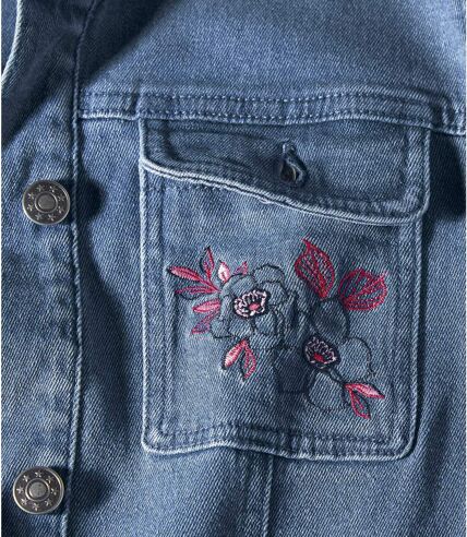 Women's Blue Embroidered Denim Jacket 
