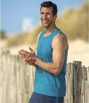 Pack of 3 Men's Plain Tank Tops - Blue Turquoise White  Atlas For Men