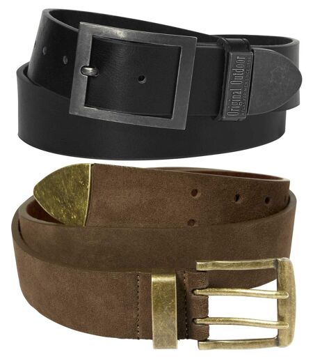 Pack of 2 Men's Authentic Style Belts - Black Brown
