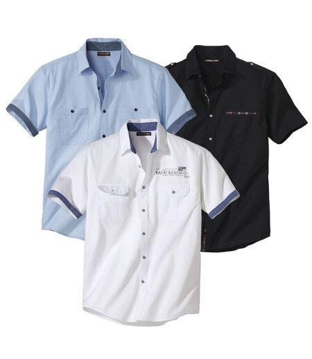 Pack of 3 Smart-Casual Short Sleeve Shirts - Black, White, Blue