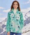 Women's Green Wolf Print Fleece Jacket Atlas For Men