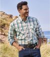 Men's Cream Checked Poplin Shirt Atlas For Men