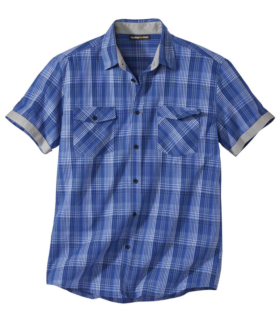 Men's Blue Checked Poplin Shirt Atlas For Men