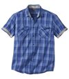 Men's Blue Checked Poplin Shirt Atlas For Men