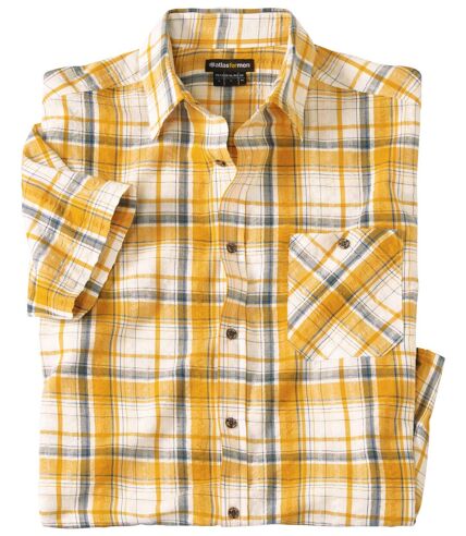 Men's Checked Waffle-Effect Shirt - Ecru Yellow Grey 