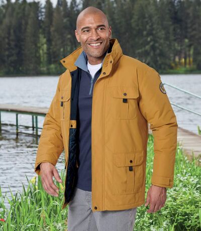 Men's Multi-Pocket Parka - Water-Repellent - Ochre