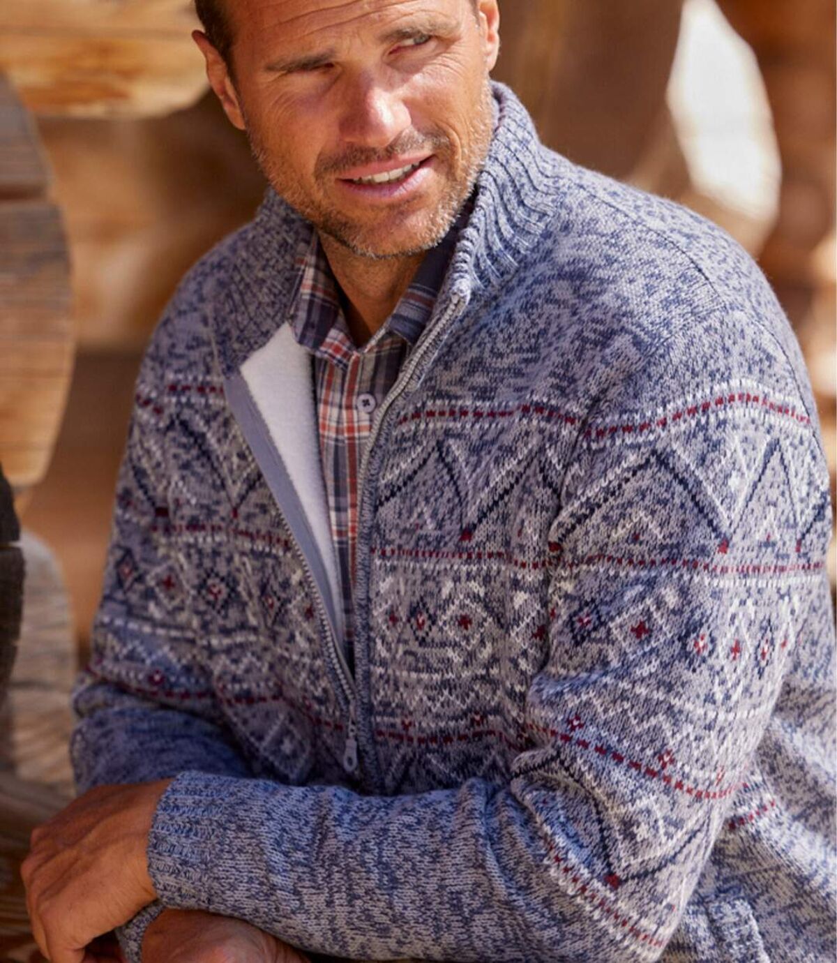 Trykotowa, żakardowa bluza podszyta kożuszkiem sherpa  Atlas For Men