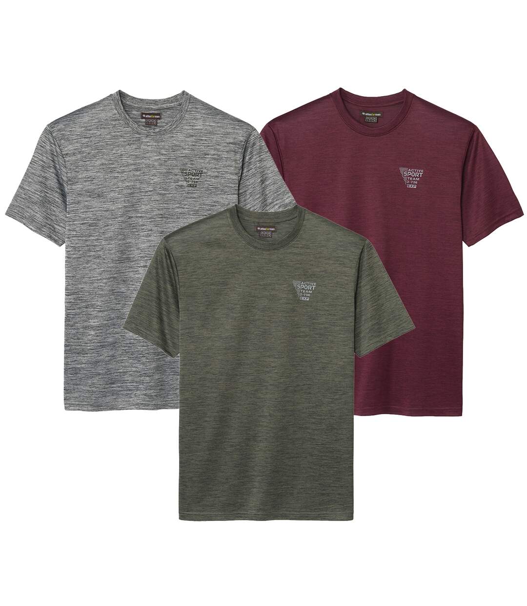 Pack of 3 Men's Sporty T-Shirts - Burgundy Khaki Grey-1