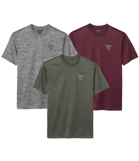 Pack of 3 Men's Sporty T-Shirts - Burgundy Khaki Grey