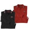 Pack of 2 Men's Piqué Polo Shirts - Black Red Atlas For Men