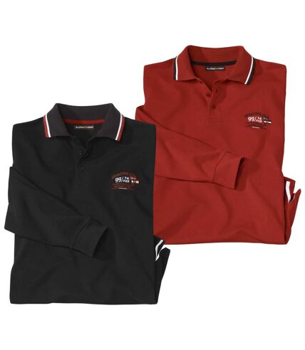 Pack of 2 Men's Piqué Polo Shirts - Black Red