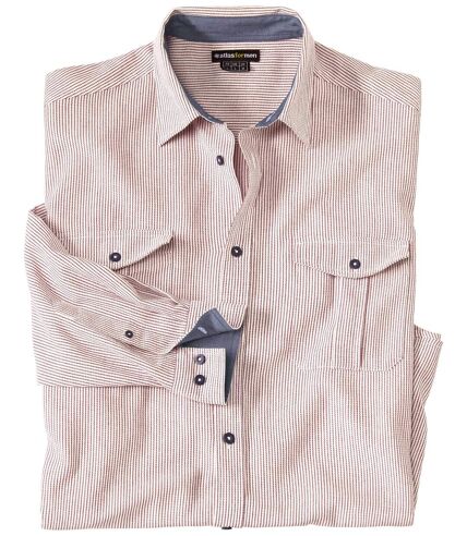 Men's Striped Cotton Shirt - Ecru Burgundy