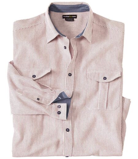 Men's Striped Cotton Shirt - Ecru Burgundy